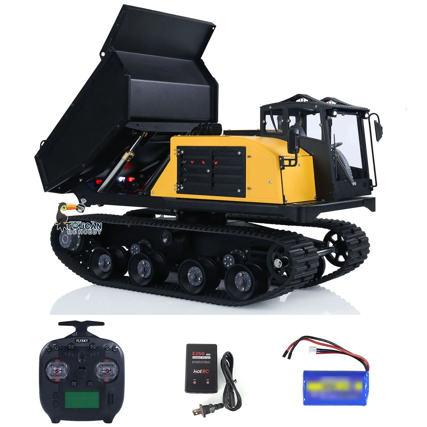 WKLC Metal 1/14 RC Hydraulic Crawler Dump Truck T14R Radio Controlled Tracked Tipper RTR Construction Vehicle ST8 Light Sound Battery
