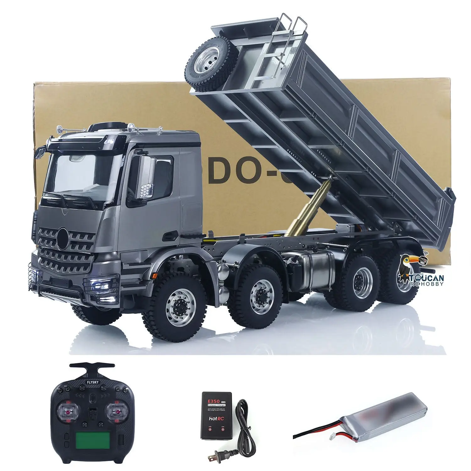 26.4 Inches Metal Chasiss 1/14 RC Hydraulic Dump Truck 2Speed Remote Control Tipper 3363 Axle Locks Flowing Water Light Optional Battery&Charger