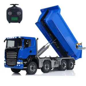 1:14 8x8 RC Hydraulic Roll On Off Dump Truck Radio Controlled Tipper Car Sounds Lights U-shaped Short High Bucket Timber Flatbed