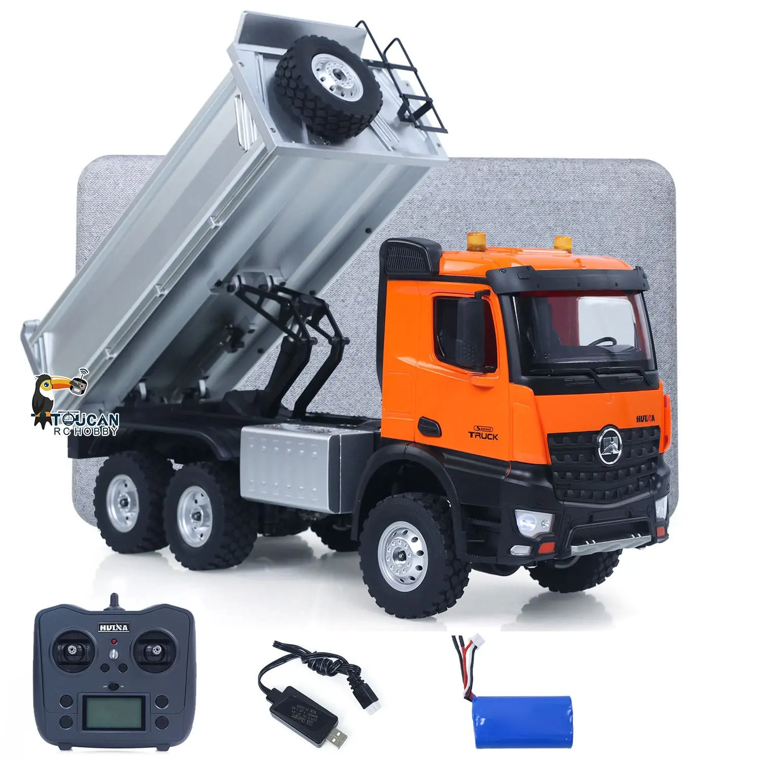 1/14 HUINA 1598 2.4G Remote Control Dumper 6*6 Engineering Transport Vehicle Lifting Rod Tipper Car Light Sound Battery Toys