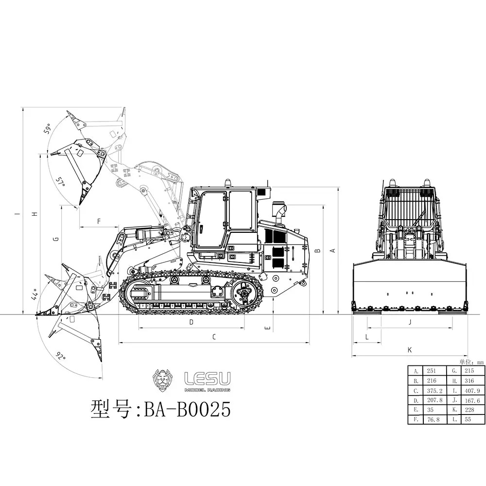 Metal LESU 973K 1/14 Hydraulic RC Loader Remote Control Car Black Tracks Construction Vehicle Kits Standard Version