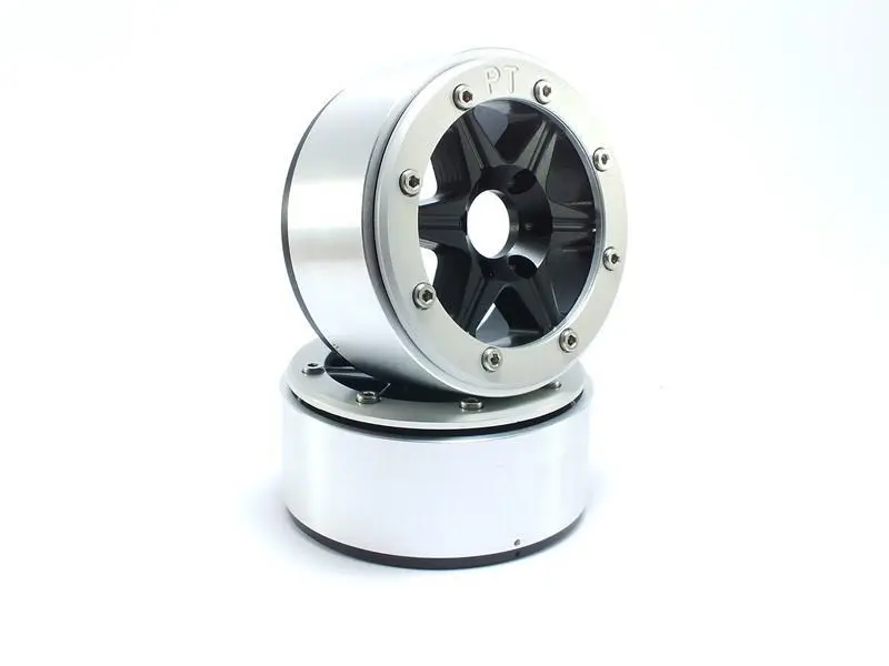 Beadlock Wheels SIXSTAR Black/Silver 1.9 (2) w/o Hub