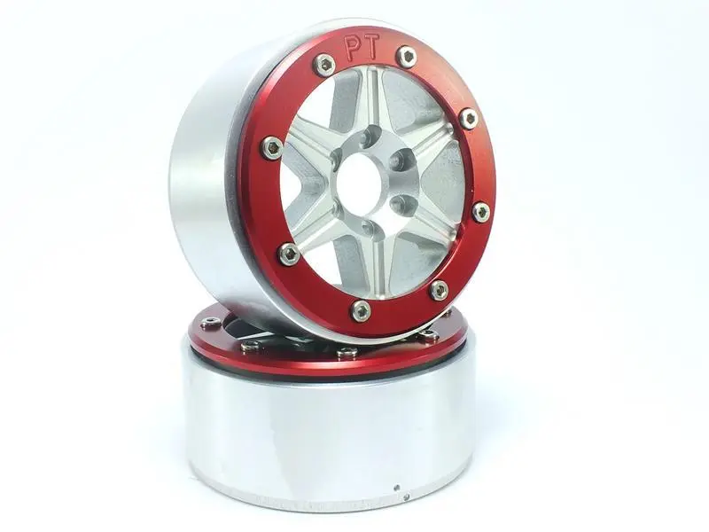 Beadlock Wheels SIXSTAR Silver/Red 1.9 (2) w/o Hub