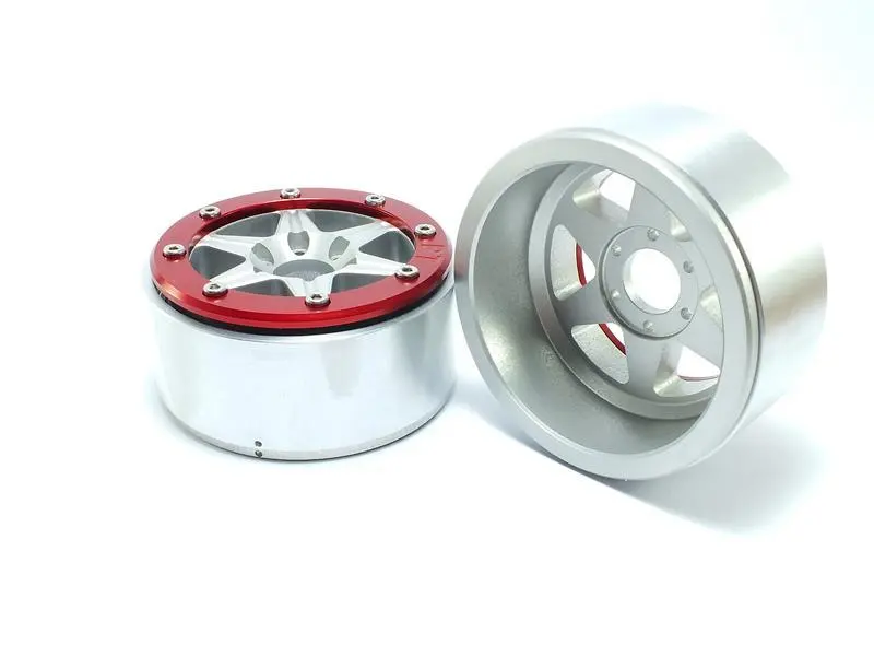Beadlock Wheels SIXSTAR Silver/Red 1.9 (2) w/o Hub