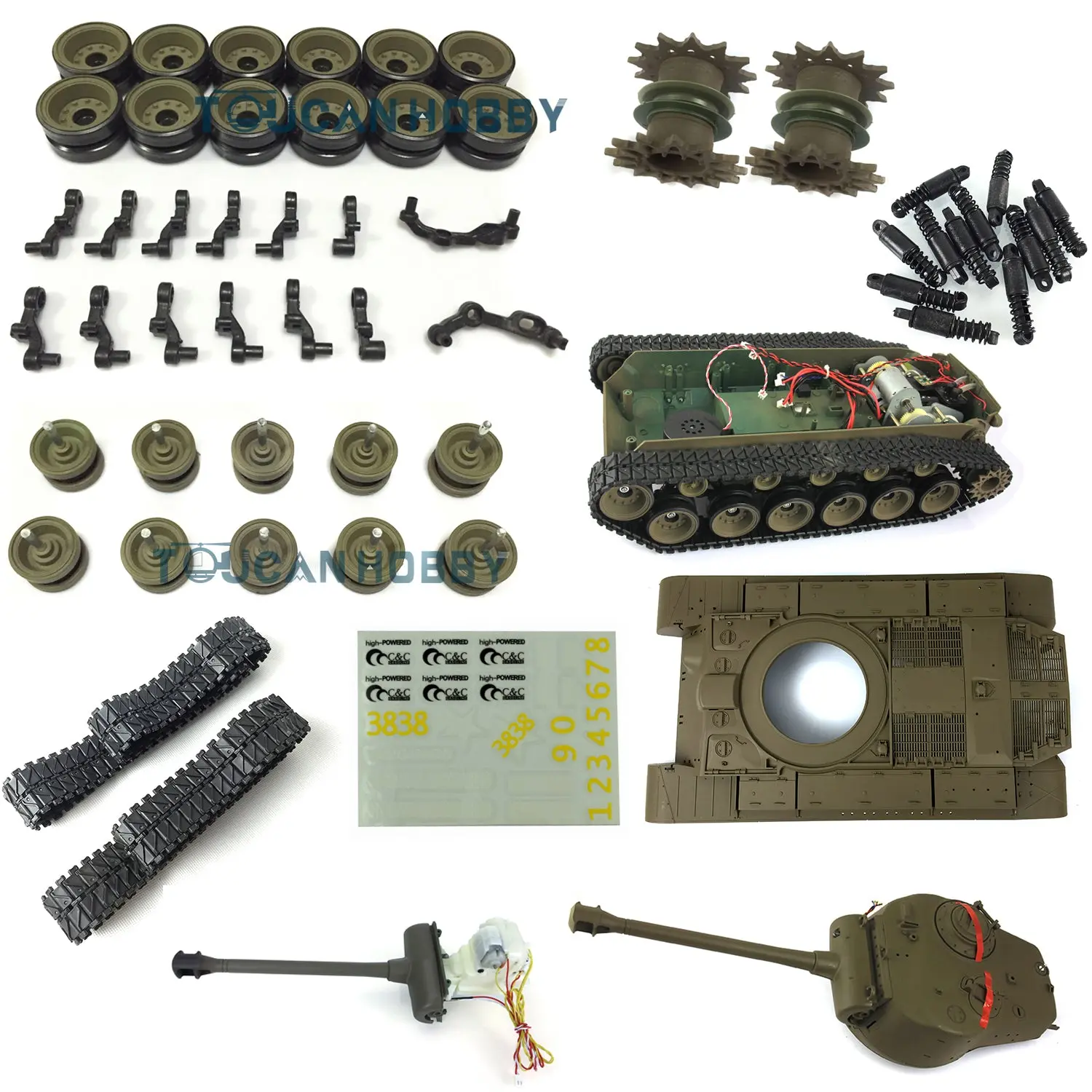 Henglong 1/16 USA M26 Pershing RC Tank 3838 Plastic Chassis Tracks Wheels Decal Shockable Recoil Barrel BB Unit Turret Upper Hull