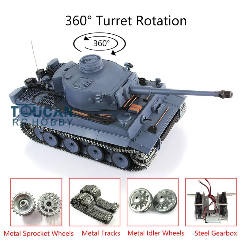 Henglong 1/16 Upgraded German Tank 3818 Radio Control Tiger I RC Tank 7.0 W/ 360Degrees Rotating Turret Metal Idler Sproket Tracks