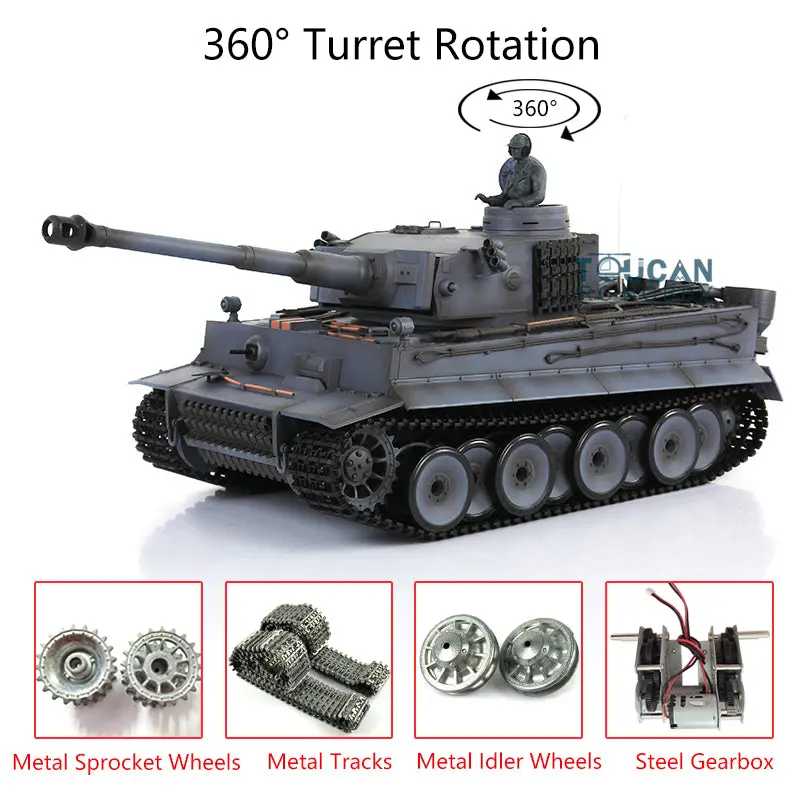 Henglong 1/16 Upgraded German Tank 3818 Radio Control Tiger I RC Tank 7.0 W/ 360Degrees Rotating Turret Metal Idler Sproket Tracks