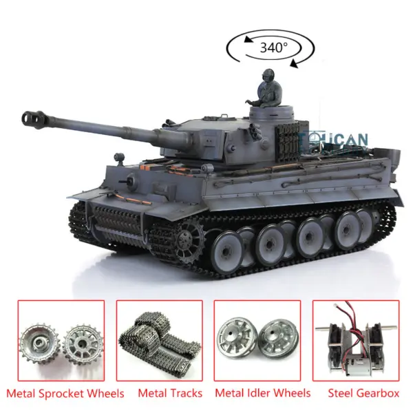 Henglong 7.0 Upgraded Radio Control Tank Tiger I RTR RC Tank 3818 1/16 Scale w/ Metal Idler Sproket Tracks Steel Gearbox Smoking