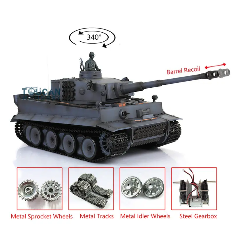 Henglong Remote Control Tank 1/16 7.0 Version Upgraded German Tiger I 3818 w/ Barrel Recoil Metal Idler Sproket Wheels Tracks
