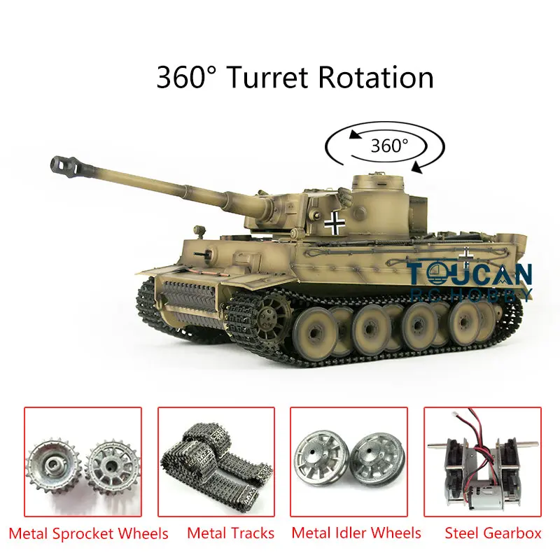 Henglong 1/16 Upgraded German Tank 3818 Radio Control Tiger I RC Tank 7.0 W/ 360Degrees Rotating Turret Metal Idler Sproket Tracks
