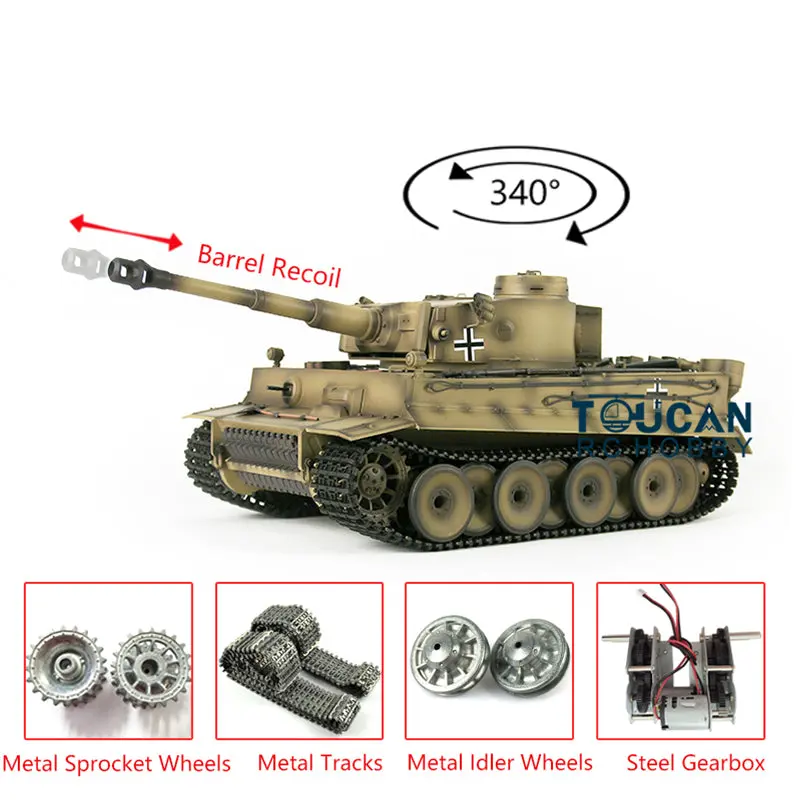 Henglong Remote Control Tank 1/16 7.0 Version Upgraded German Tiger I 3818 w/ Barrel Recoil Metal Idler Sproket Wheels Tracks