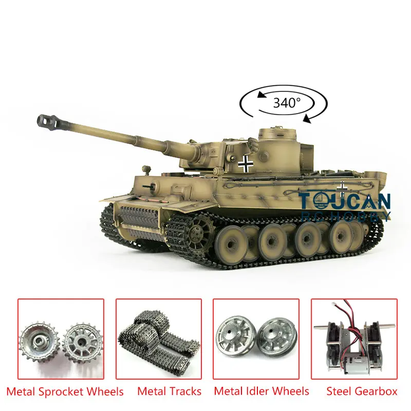 Henglong 7.0 Upgraded Radio Control Tank Tiger I RTR RC Tank 3818 1/16 Scale w/ Metal Idler Sproket Tracks Steel Gearbox Smoking