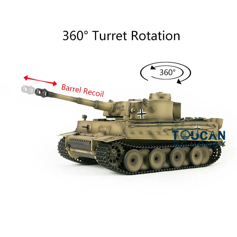 Henglong 1/16 Radio Control Tank Plastic Tiger I German Tank 3818 RC Tank 7.0 Ver w/ 360Degrees Rotating Turret Barrel Recoil Smoking
