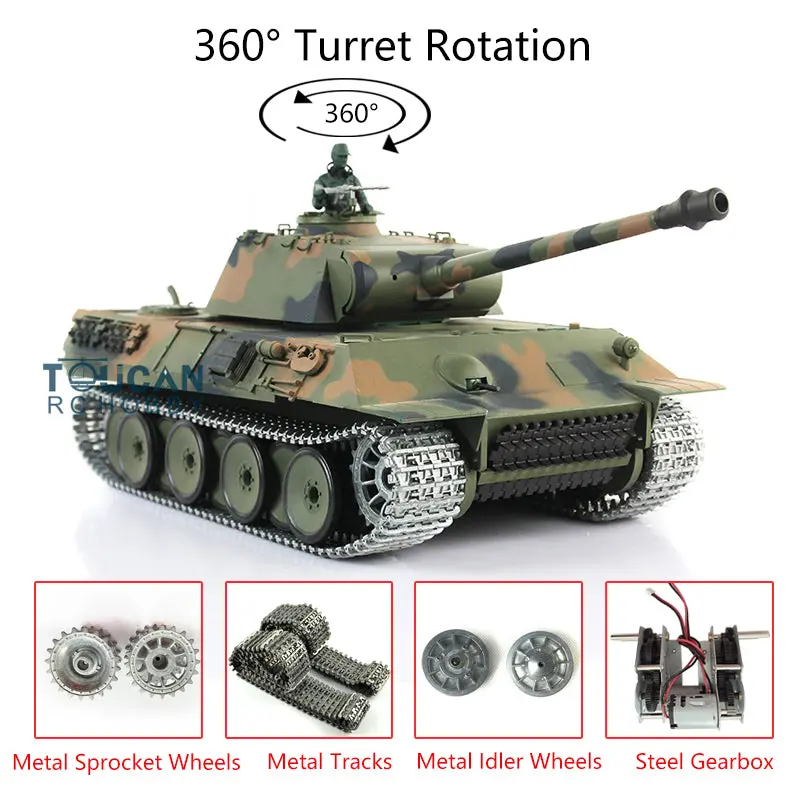 Henglong 1/16 Upgraded Radio Control Tank German Panther 3819 w/ 360Degrees Rotating Turret Steel Gearbox Metal Sproket Wheels Tracks
