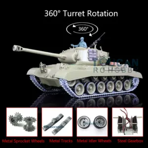 2.4G Henglong 1/16 7.0 Upgraded M26 Pershing RC Tank 3838 w/ 360Degrees Rotating Turret Metal Tracks Sproket Wheels Engine Sound