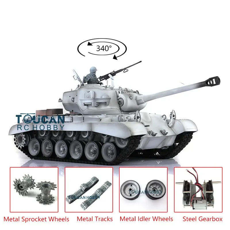 2.4Ghz Henglong 1/16 7.0 Upgraded M26 Pershing RC Tank 3838 w/ Metal Tracks Sproket Wheels Engine Sound Steel Gearbox Smoking