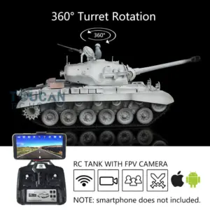 Henglong 1/16 Scale Plastic Remote Control Tank 7.0 Version USA M26 Persing 3838 w/ 360Degrees Rotating Turret Steel Gearbox FPV