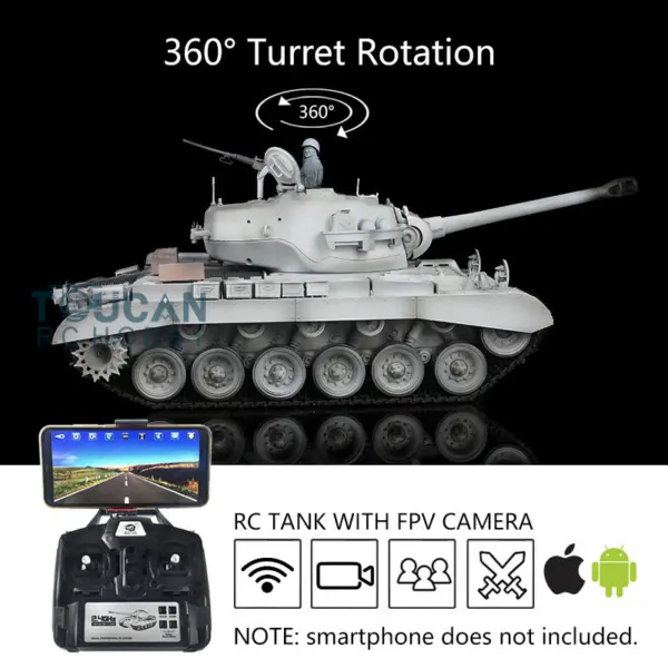 Henglong 1/16 Scale Plastic Remote Control Tank 7.0 Version USA M26 Persing 3838 w/ 360Degrees Rotating Turret Steel Gearbox FPV