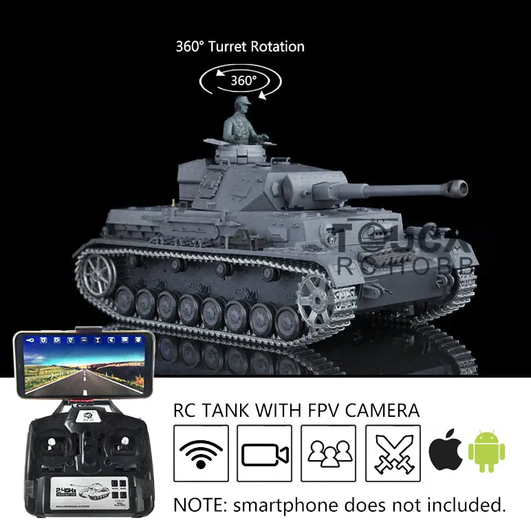Henglong 1/16 7.0 Upgraded Panzer IV F2 Radio Control Tank 3859 w/ FPV 360Degrees Rotating Turret Metal Idler Sproket Wheel Engine Sound