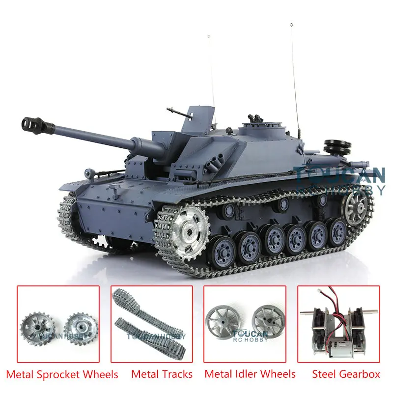 Henglong 1/16 RC Tank 3868 7.0 Upgraded German Stug III RTR Tank w/ Metal Tracks Idler Sproket Wheels Smoking Gearbox Engine Sound