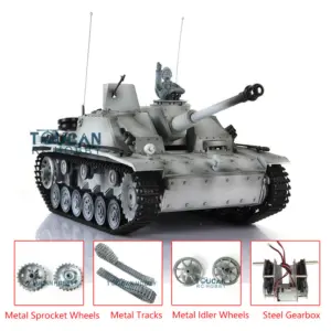 Henglong 1/16 RC Tank 3868 7.0 Upgraded German Stug III RTR Tank w/ Metal Tracks Idler Sproket Wheels Smoking Gearbox Engine Sound