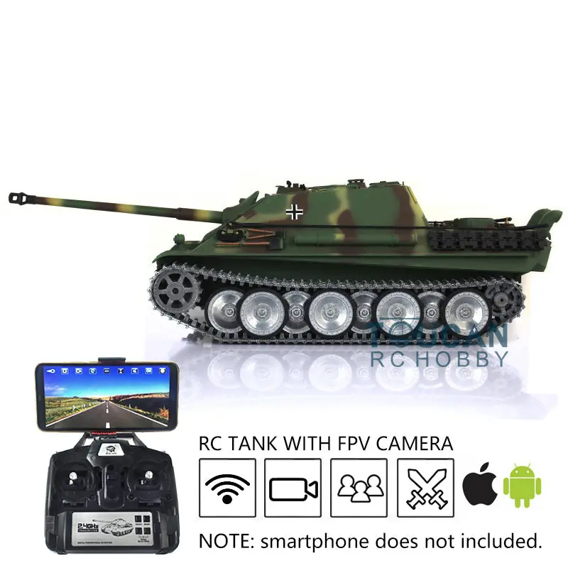 Henglong 1/16 7.0 Remote Control Jadpanther German Tank 3869 RTR RC Tank w/ FPV Metal Road Wheel Tracks Sound Effect BB Shooting