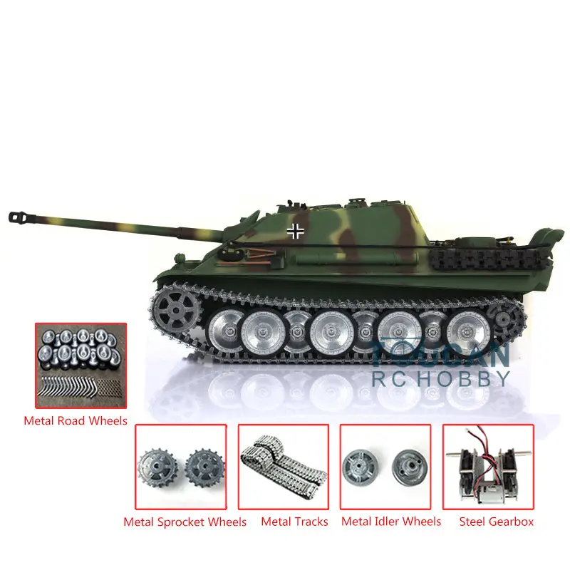 Henglong 1/16 7.0 Customized Radio Control Tank 3869 Jadpanther RTR RC Tank w/ Metal Road Wheel Tracks Idler Sproket Wheel Smoking
