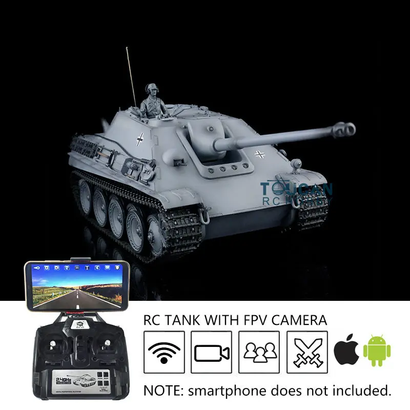 Henglong 1/16 7.0 Remote Control Jadpanther German Tank 3869 RTR RC Tank w/ FPV Metal Road Wheel Tracks Sound Effect BB Shooting