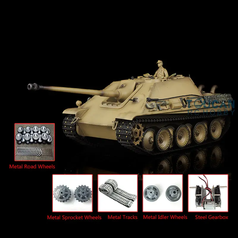 Henglong 1/16 7.0 Customized Radio Control Tank 3869 Jadpanther RTR RC Tank w/ Metal Road Wheel Tracks Idler Sproket Wheel Smoking