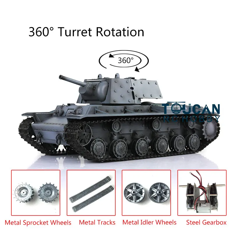 Henglong 1/16 Scale 7.0 Upgraded Soviet KV-1 RTR RC Tank 3878 W/ 360Degrees Rotating Turret Metal Idler Sproket Wheels Engine Sound