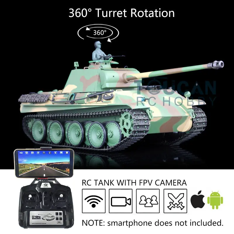Henglong Remote Control Tank 7.0 German Panther G 3879 1/16 Plastic RC Tank W/ FPV 360Degrees Rotating Turret Steel Gearbox 2 Sounds