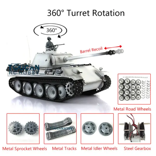 Henglong 1/16 RC Tank 7.0 3879 Customized German Tank Panther G RTR Tank w/ 360Degrees Rotating Turret Barrel Recoil Metal Road Wheel