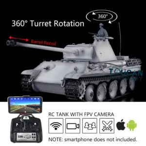Henglong 1/16 7.0 RC Tank German Panther G Upgraded 3879 w/ FPV 360Degrees Rotating Turret Barrel Recoil Smoking Gearbox Sound Effect