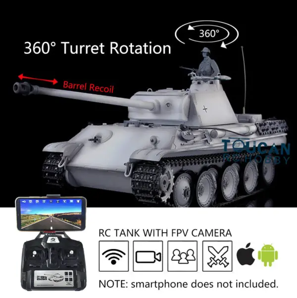 Henglong 1/16 7.0 RC Tank German Panther G Upgraded 3879 w/ FPV 360Degrees Rotating Turret Barrel Recoil Smoking Gearbox Sound Effect