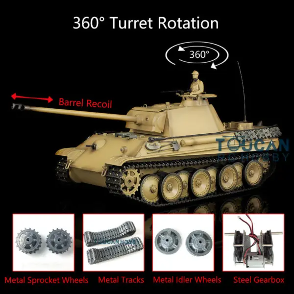 Henglong 1/16 7.0 RC Tank German Panther G Upgraded 3879 w/ FPV 360Degrees Rotating Turret Engine Effect Smoking Metal Tracks Sproket