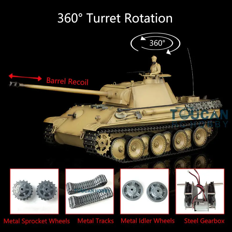 Henglong 1/16 7.0 RC Tank German Panther G Upgraded 3879 w/ FPV 360Degrees Rotating Turret Engine Effect Smoking Metal Tracks Sproket