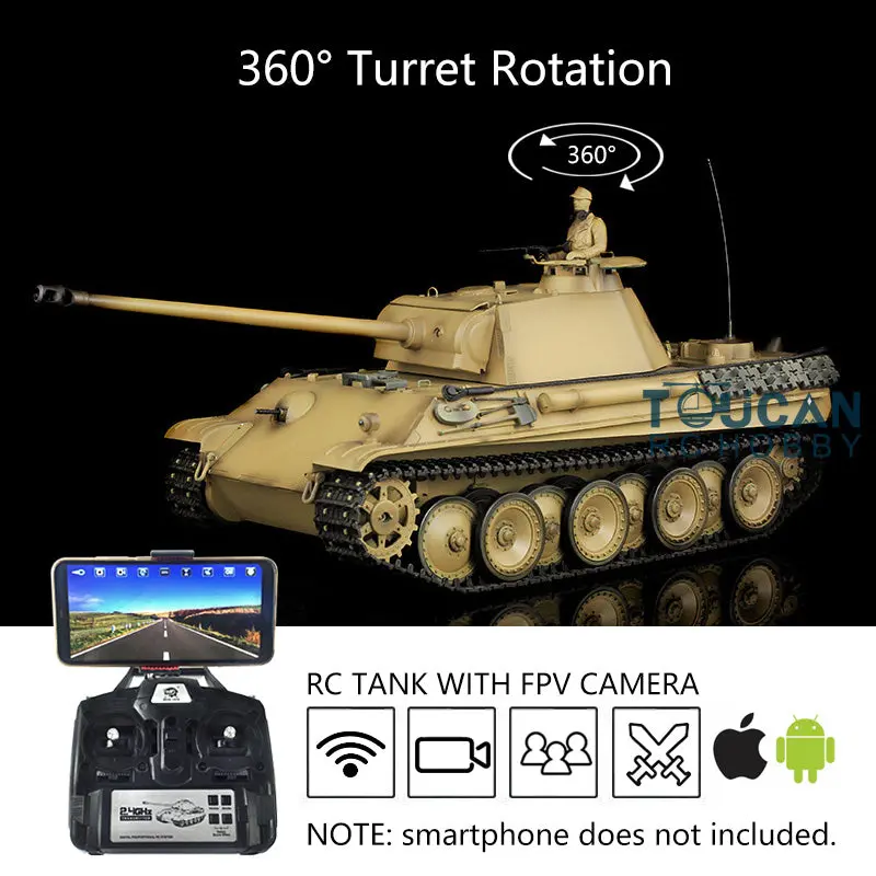 Henglong Remote Control Tank 7.0 German Panther G 3879 1/16 Plastic RC Tank W/ FPV 360Degrees Rotating Turret Steel Gearbox 2 Sounds