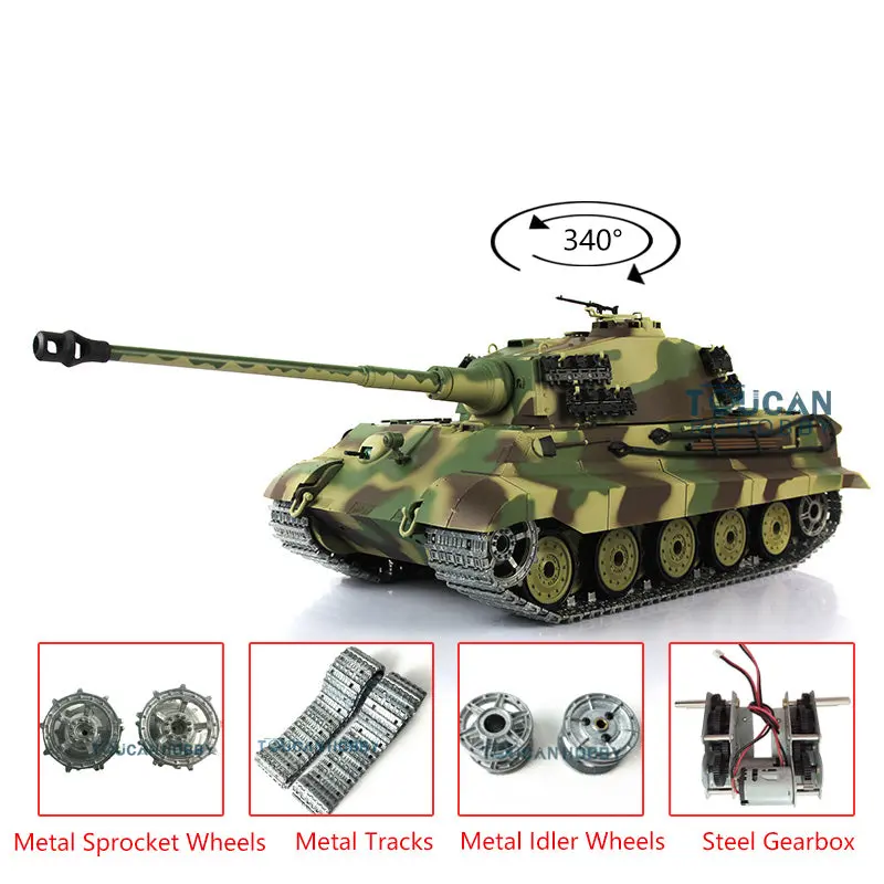 Henglong Remote Control Tank 3888A 1/16 7.0 German King Tiger RTR RC Tank w/ Metal Idler Sproket Wheels Track w/o Barrel Recoil