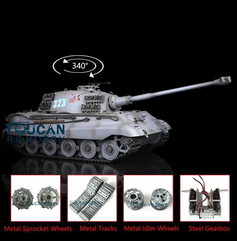 Henglong Remote Control Tank 3888A 1/16 7.0 German King Tiger RTR RC Tank w/ Metal Idler Sproket Wheels Track w/o Barrel Recoil