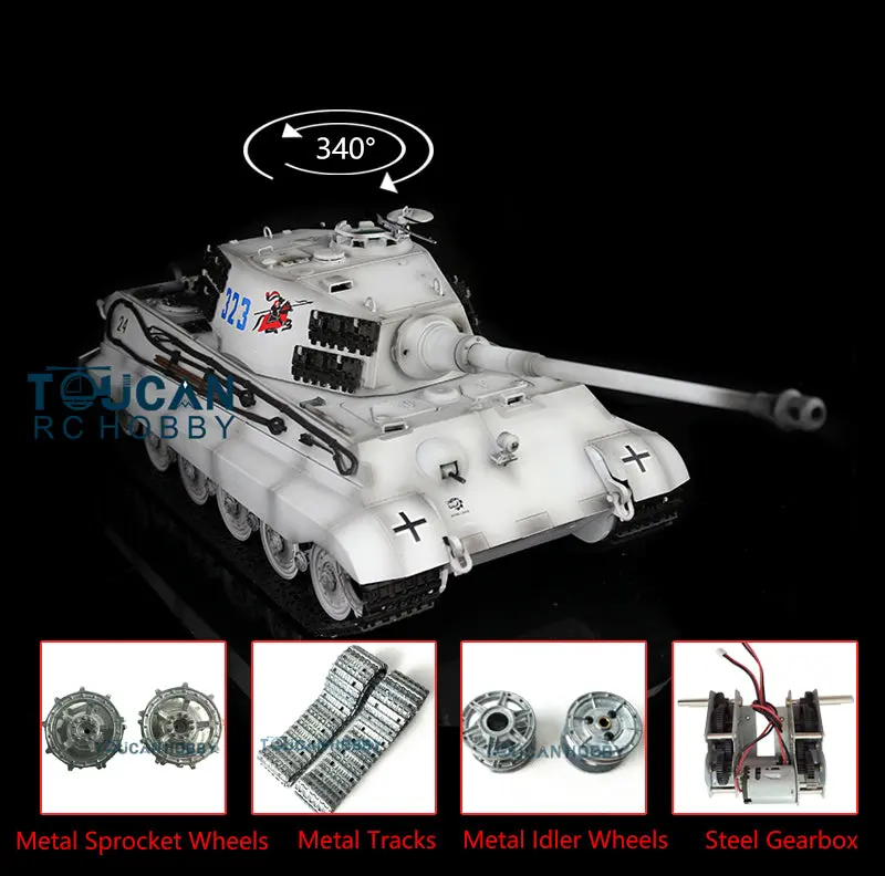Henglong Remote Control Tank 3888A 1/16 7.0 German King Tiger RTR RC Tank w/ Metal Idler Sproket Wheels Track w/o Barrel Recoil