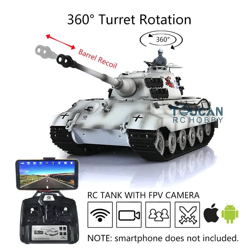 1/16 Henglong 7.0 RC Tank 3888A King Tiger Plastic 2.4G German Tank w/ FPV 360Degrees Rotating Turret Barrel Recoil Steel Gearbox