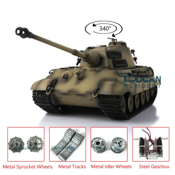 Henglong Remote Control Tank 3888A 1/16 7.0 German King Tiger RTR RC Tank w/ Metal Idler Sproket Wheels Track w/o Barrel Recoil