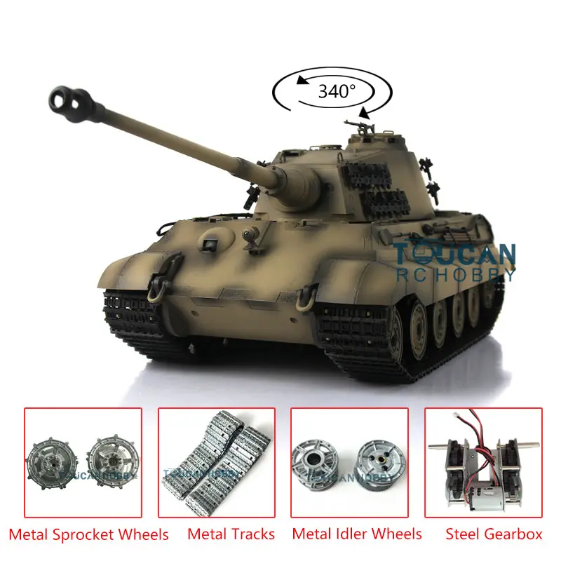 Henglong Remote Control Tank 3888A 1/16 7.0 German King Tiger RTR RC Tank w/ Metal Idler Sproket Wheels Track w/o Barrel Recoil