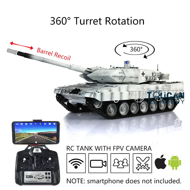 Henglong 1/16 7.0 Version Customized Leopard2A6 RC Tank 3889 w/ Metal Tracks FPV Barrel Recoil BB Shooting 360Degrees Rotating Turret