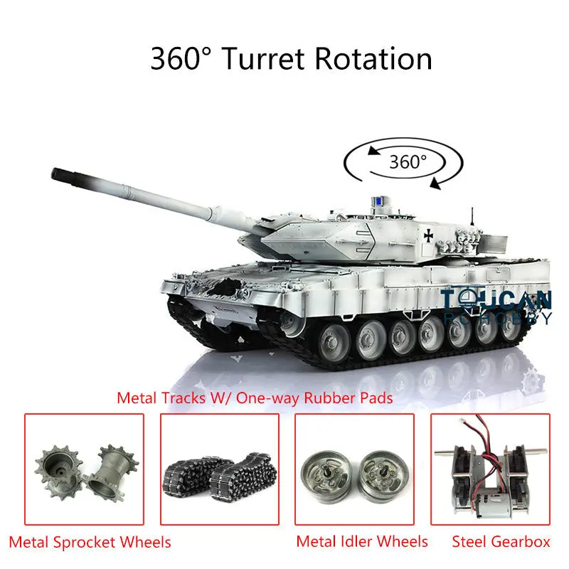 Henglong 1/16 TK7.0 German Leopard2A6 Military RC Tank 3889 W/ 360Degrees Rotating Turret Metal Tracks Sprocket Hobby Grade Collection