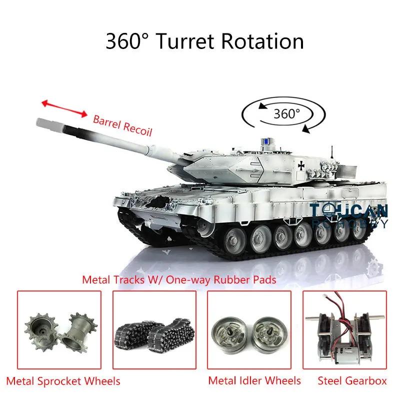 1/16 Radio Control German Leopard2A6 RC Battle Tank 3889 360Degrees Rotate Turret Barrel Recoil Airsoft Metal Gearbox Simulation Sound