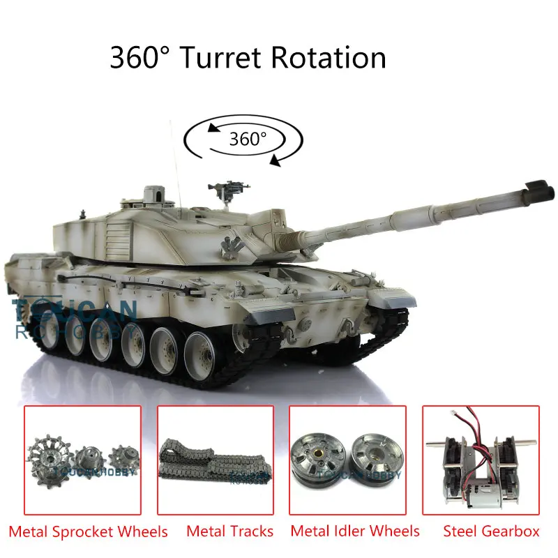 Henglong 7.0 1:16 British Challenger II RC Tank 3908 RTR Model W/ 360Degrees Turret Speaker Smoke Unit Metal Tracks Steel Gearbox