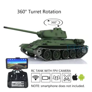 Henglong 1:16 7.0 Upgraded Soviet T34-85 FPV RC Tank RTR 3909 360Degrees Turret Model Smoke Unit Steel Driving Gearbox Metal Tracks