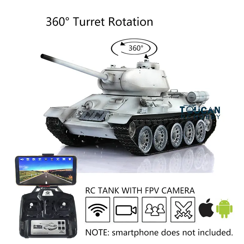 Henglong 1:16 7.0 Upgraded Soviet T34-85 FPV RC Tank RTR 3909 360Degrees Turret Model Smoke Unit Steel Driving Gearbox Metal Tracks