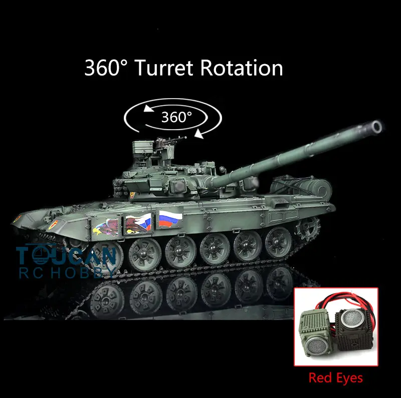 Henglong 1/16 Scale7.0 Plastic Russian T90 RTR RC Tank 3938 W/ 360Degrees Turret Red Eyes Infrared Fighting System BB Shooting Gearbox